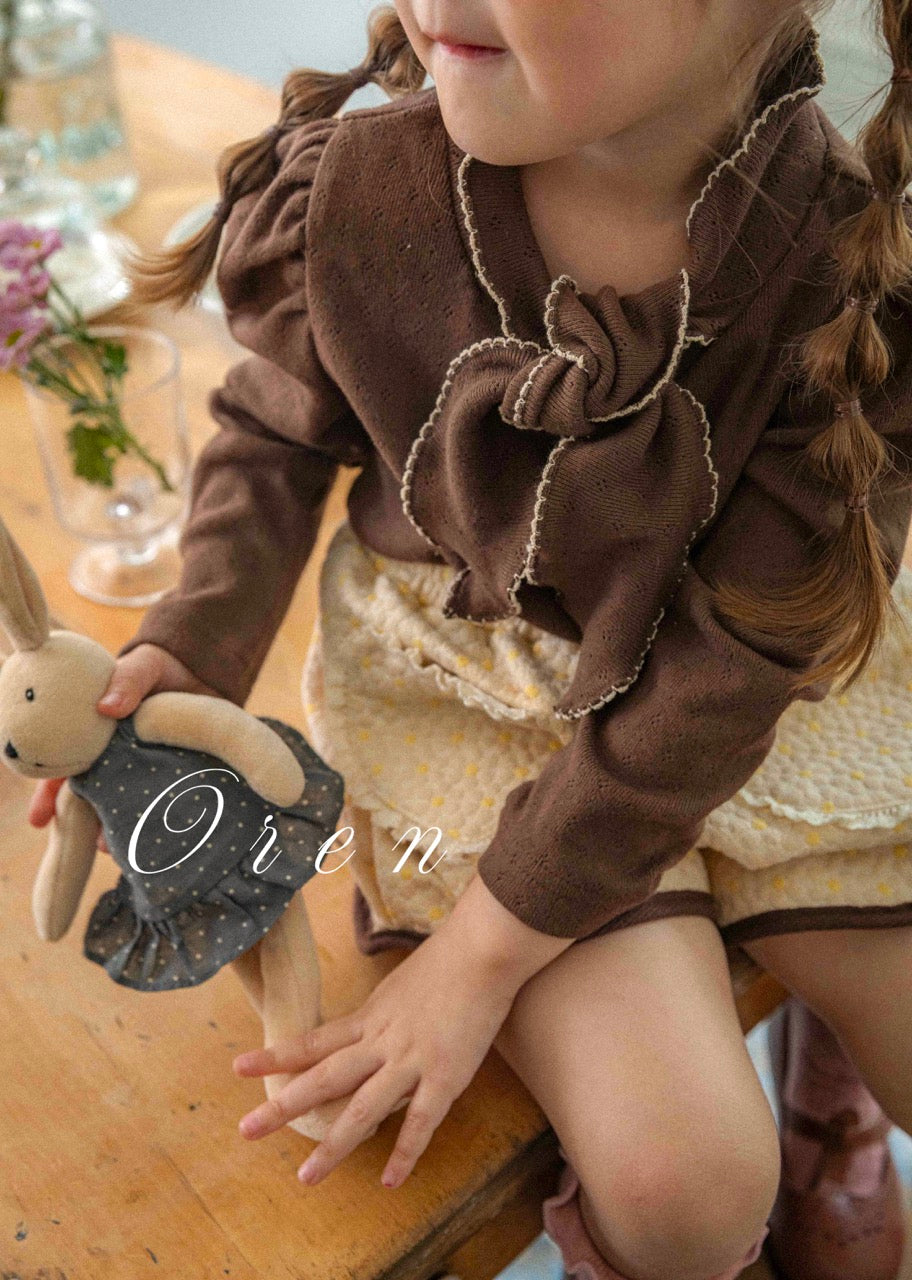 韓國童裝 25秋 | OR25325 Mocha Ribbon Tie T-shirt
