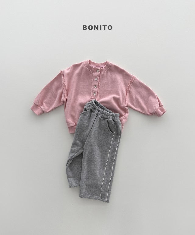 韓國童裝 26秋| BT34 Neck Button Ribbed Sweatshirt 衛衣 (80-140)