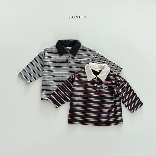 韓國童裝 25秋| BT25312 STRIPE COLLAR TEE (70-140CM)