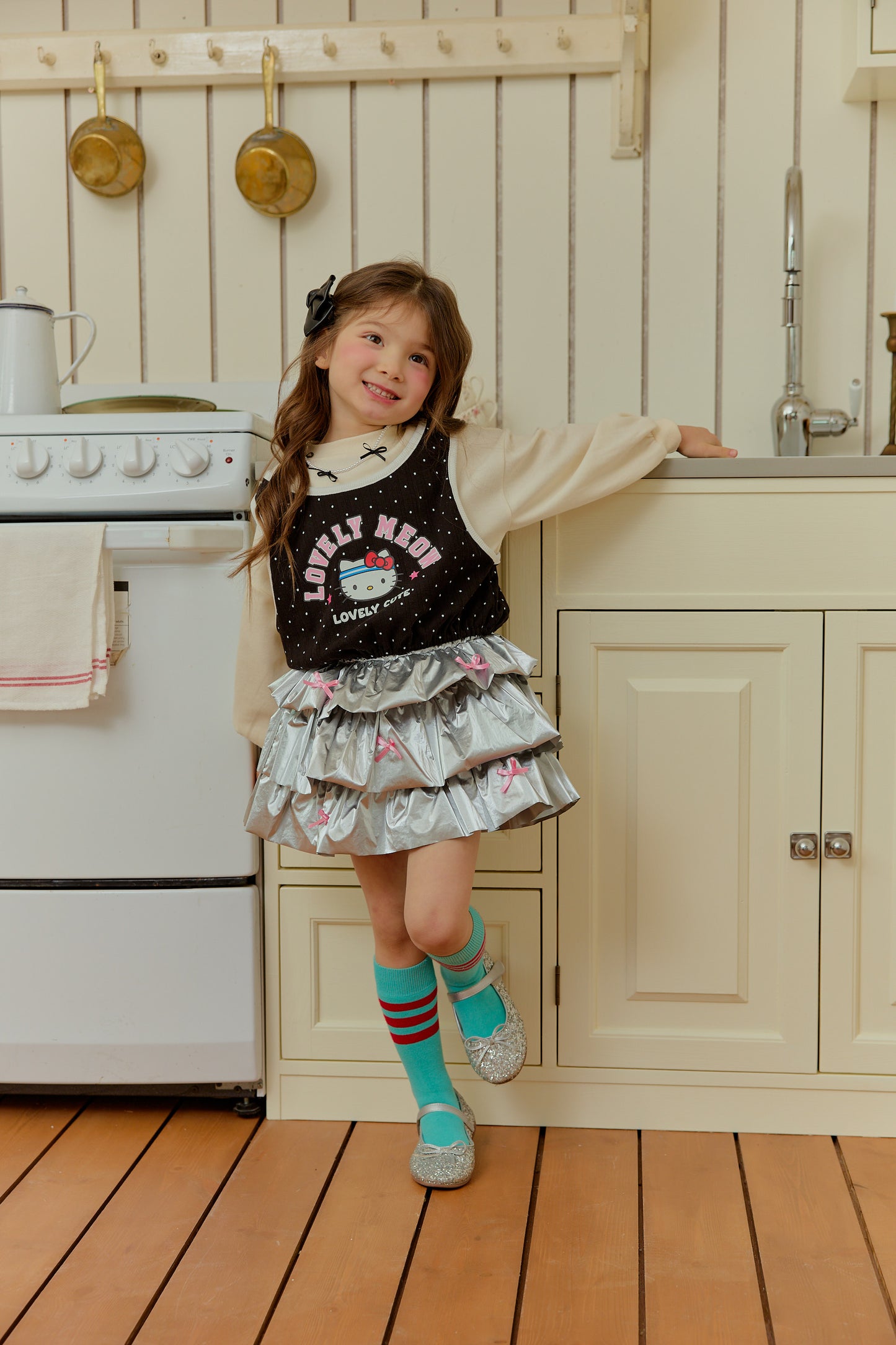 韓國童裝 26春 | SE35 蝴蝶結層層裙 (90~130cm)