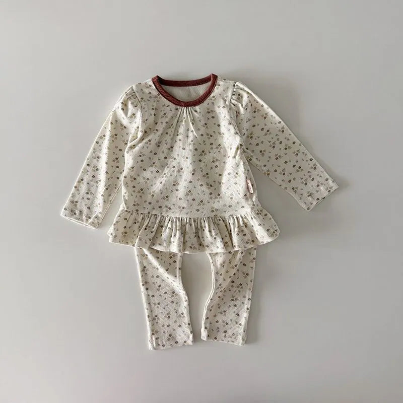 韓國童裝 26秋| HM09 Floral Frill Loungewear Set 碎花波浪居家服 (12m-120)