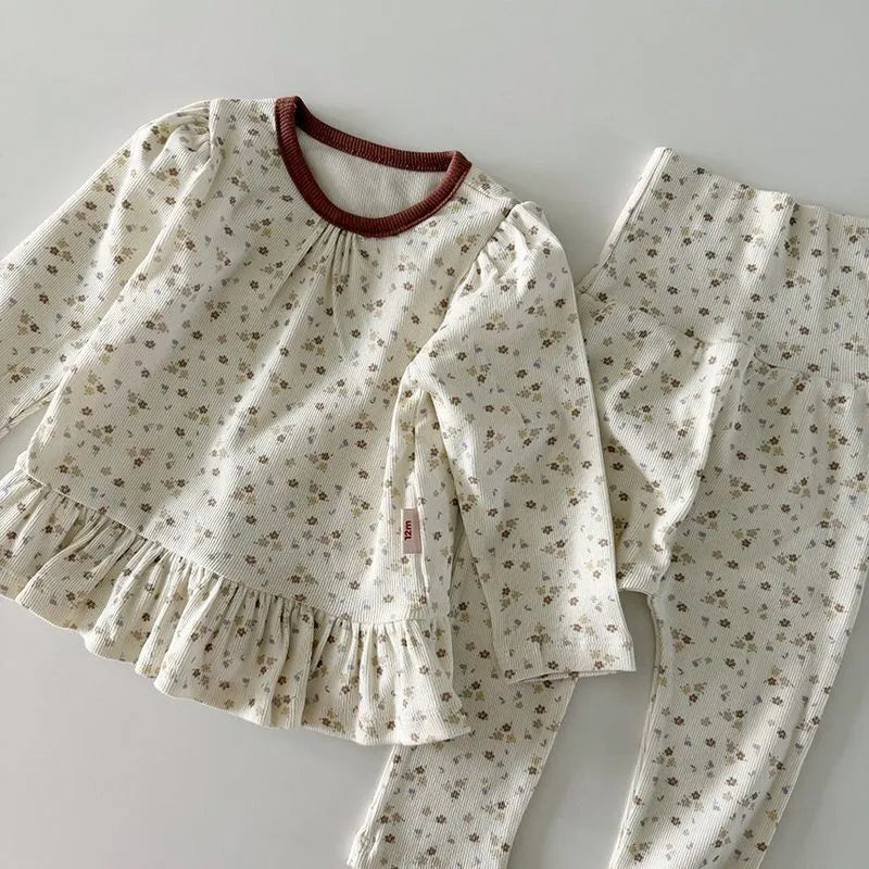 韓國童裝 26秋| HM09 Floral Frill Loungewear Set 碎花波浪居家服 (12m-120)