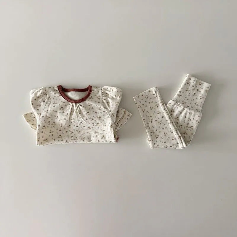 韓國童裝 26秋| HM09 Floral Frill Loungewear Set 碎花波浪居家服 (12m-120)