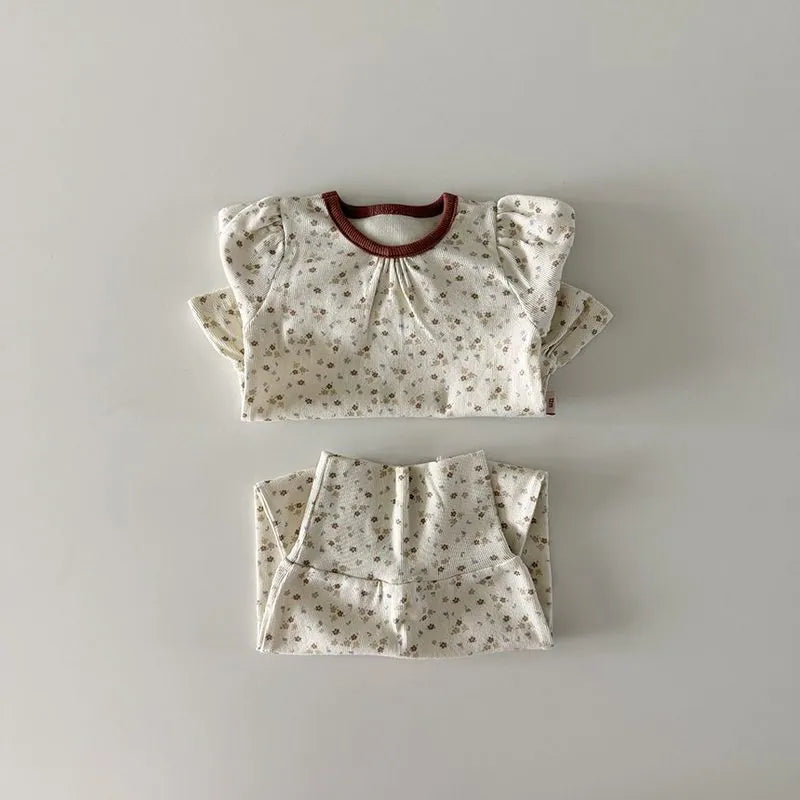 韓國童裝 26秋| HM09 Floral Frill Loungewear Set 碎花波浪居家服 (12m-120)