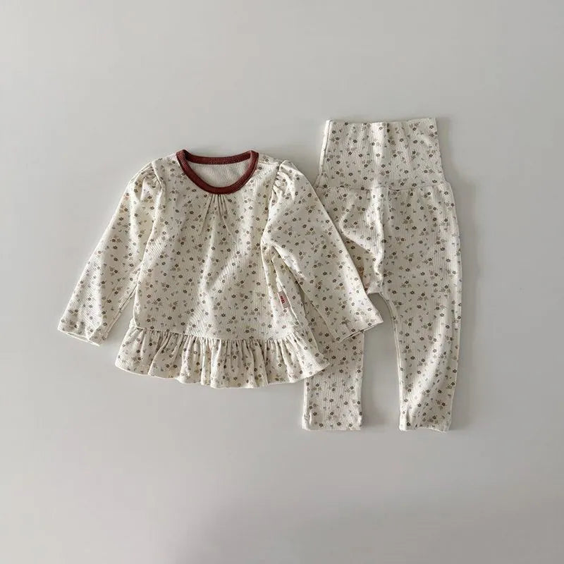 韓國童裝 26秋| HM09 Floral Frill Loungewear Set 碎花波浪居家服 (12m-120)