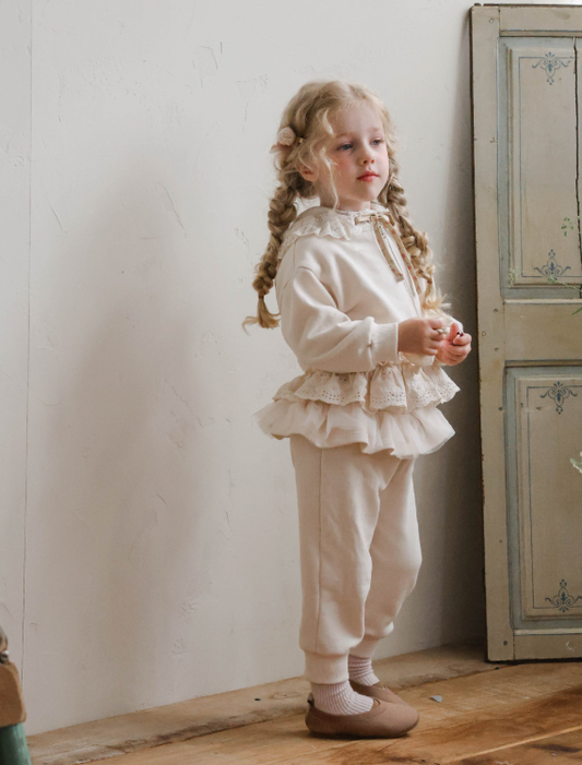韓國童裝 25秋 | FU25301 Vanilla hooded jumper & pants set