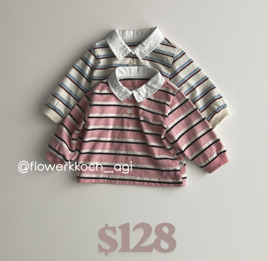 韓國童裝 25秋 | LD253 Stripe Collar Tee
