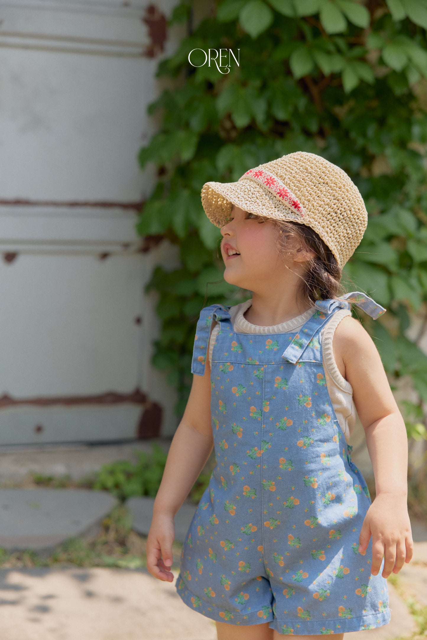 韓國童裝 26夏| OR68 Camellia Jumper Overall 山茶花吊帶褲 (90-120)