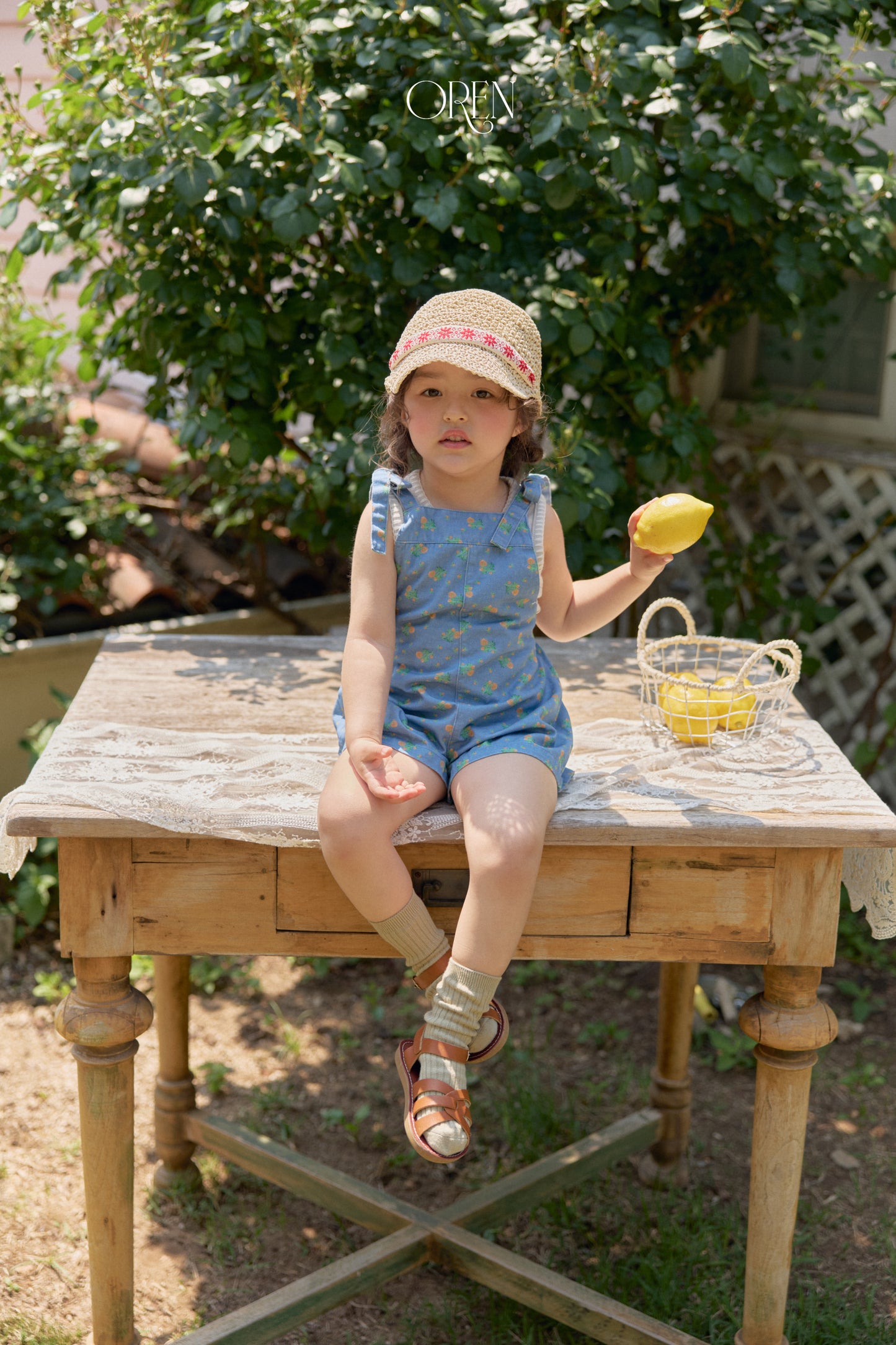 韓國童裝 26夏| OR68 Camellia Jumper Overall 山茶花吊帶褲 (90-120)
