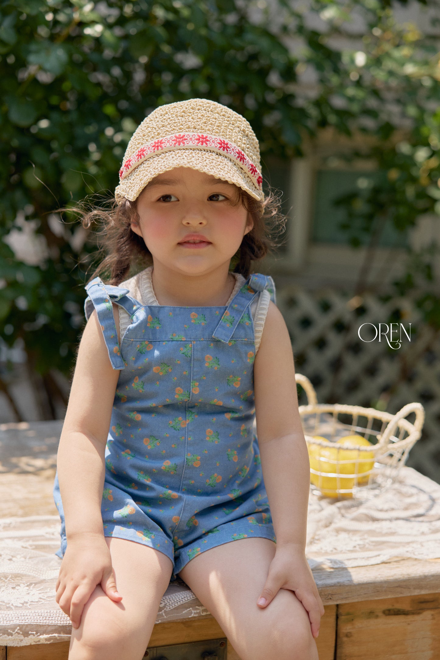 韓國童裝 26夏| OR68 Camellia Jumper Overall 山茶花吊帶褲 (90-120)