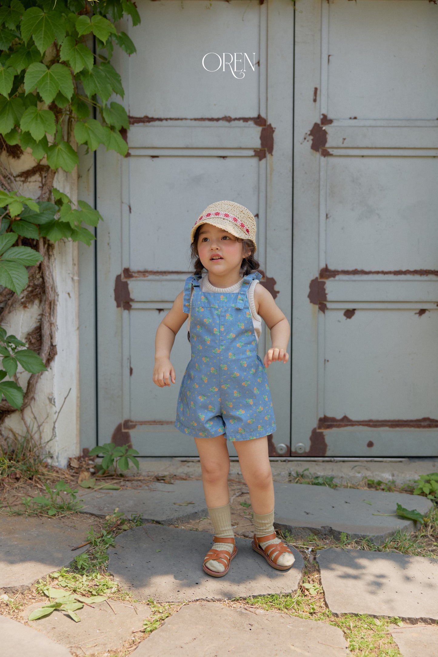 韓國童裝 26夏| OR68 Camellia Jumper Overall 山茶花吊帶褲 (90-120)