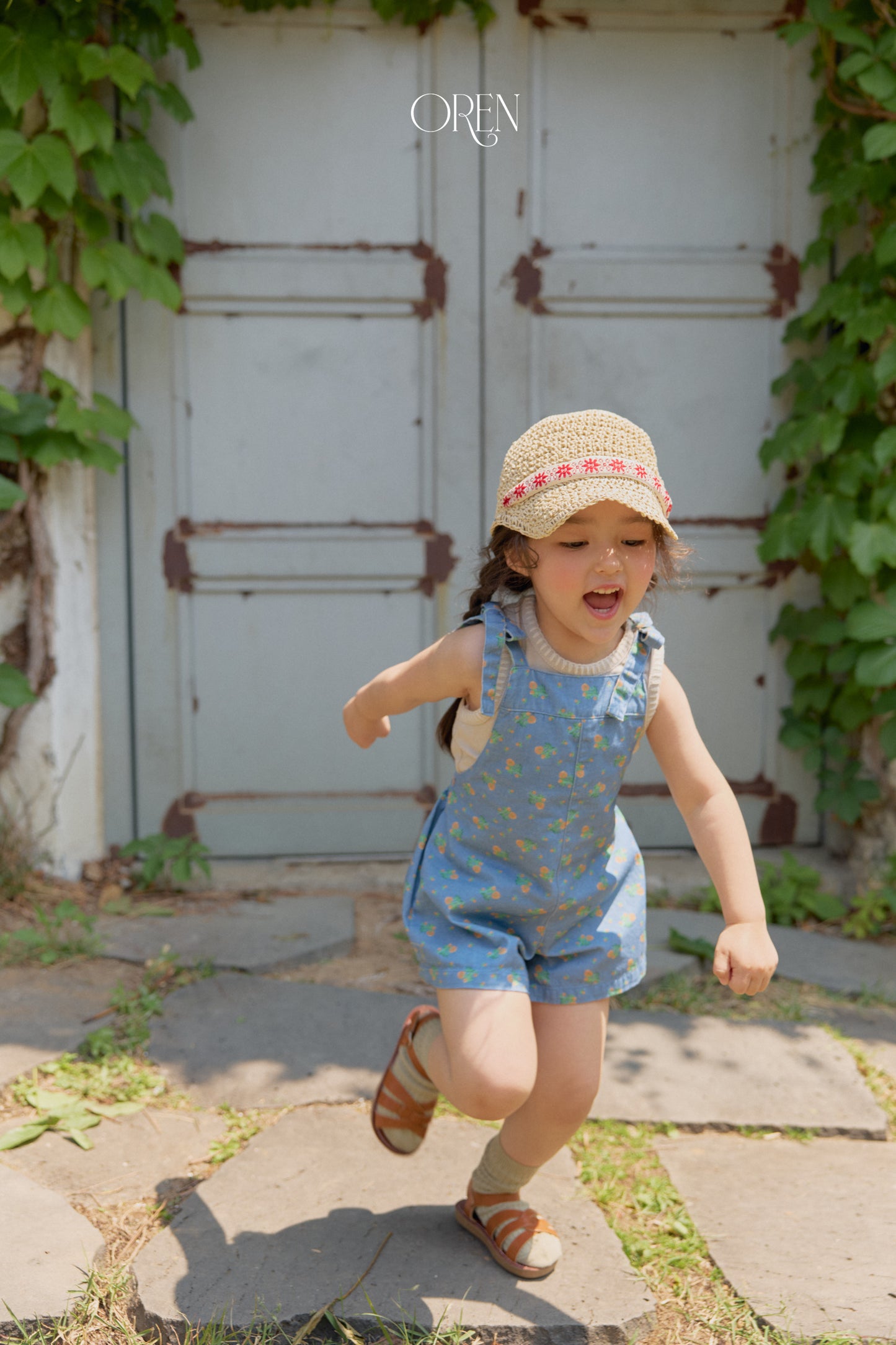 韓國童裝 26夏| OR68 Camellia Jumper Overall 山茶花吊帶褲 (90-120)