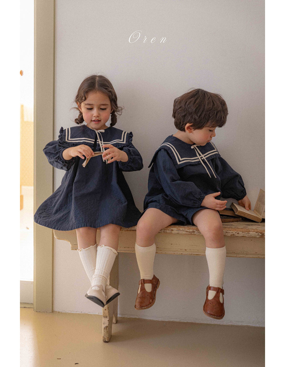 韓國童裝 26春 |  OR61 Milk Sailor Top abd Bottom Set (85~120cm)