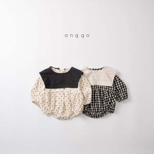 韓國童裝 24秋 | Anggo Dot Dot Baby Suit 水手領波點格仔包屁衣 - FLO | FLOWERKKOCH 