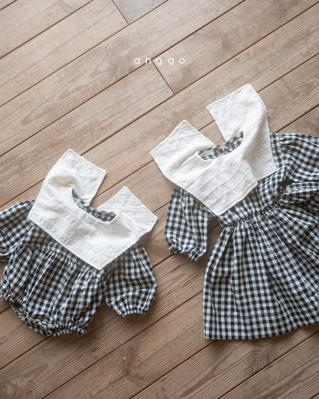韓國童裝 24秋 | Anggo Dot Dot Baby Suit 水手領波點格仔包屁衣 - FLO | FLOWERKKOCH 