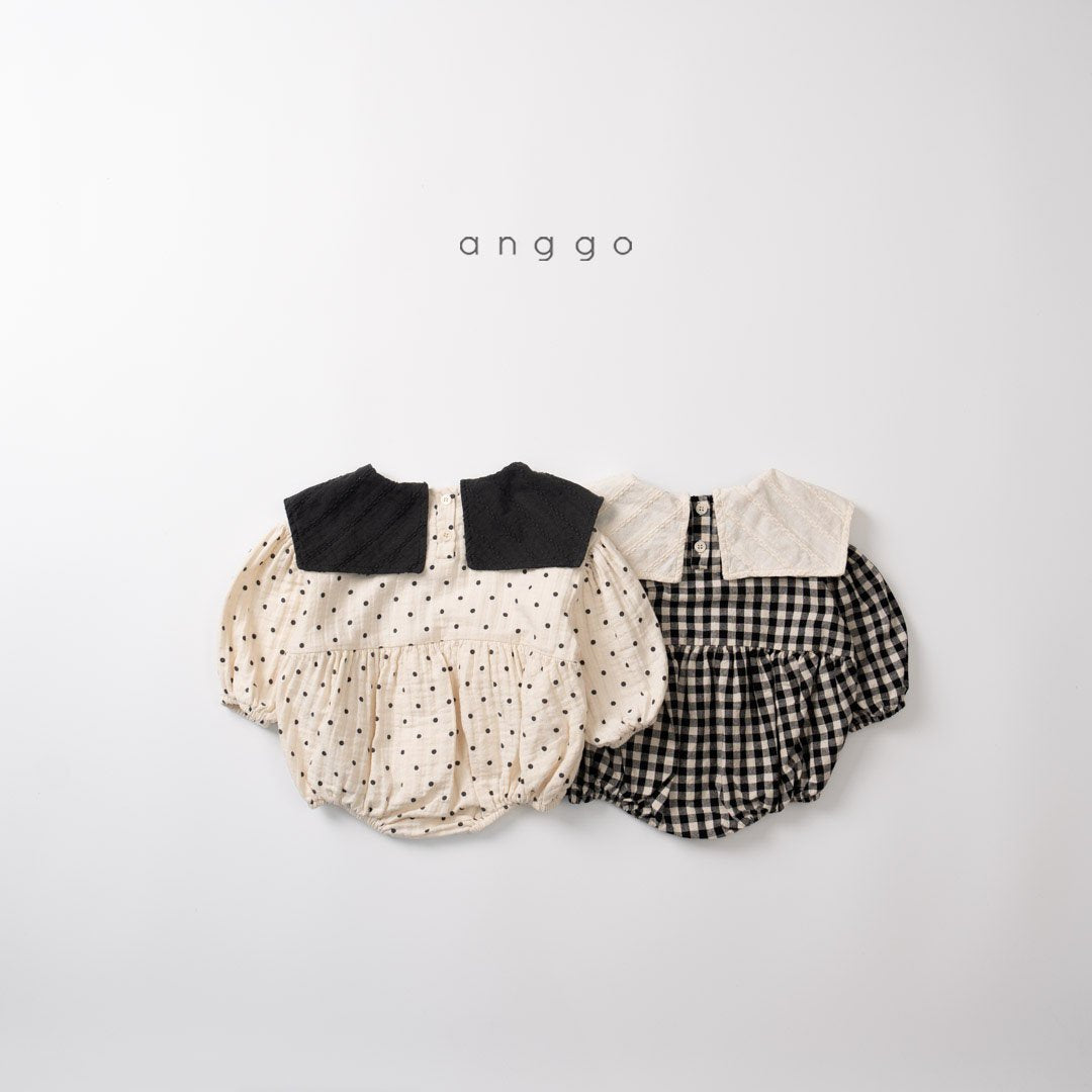 韓國童裝 24秋 | Anggo Dot Dot Baby Suit 水手領波點格仔包屁衣 - FLO | FLOWERKKOCH 