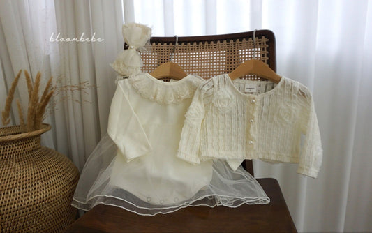 現貨▷ 韓國童裝 24秋 | Bloombebe Lace Set (Cardigan & Baby Suit) 百日宴 生日之選 - FLO | FLOWERKKOCH 