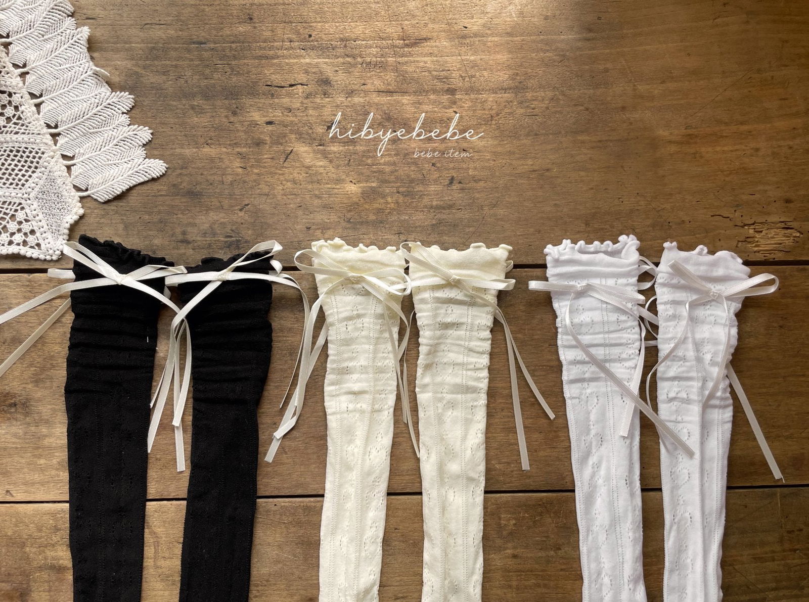 韓國童裝 24秋 | Hibyebebe Ballerina Ribbon Knee Socks Set 3對裝 - FLO | FLOWERKKOCH 