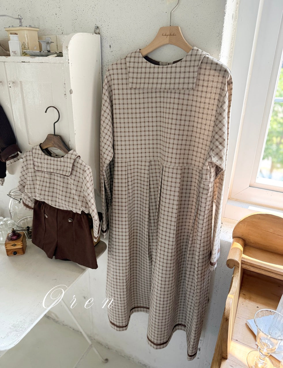 韓國童裝 25秋 | OR25313 Brunette mini check Collection - Top and Bottom Set