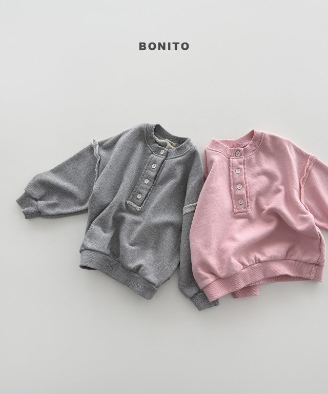 韓國童裝 26秋| BT34 Neck Button Ribbed Sweatshirt 衛衣 (80-140)