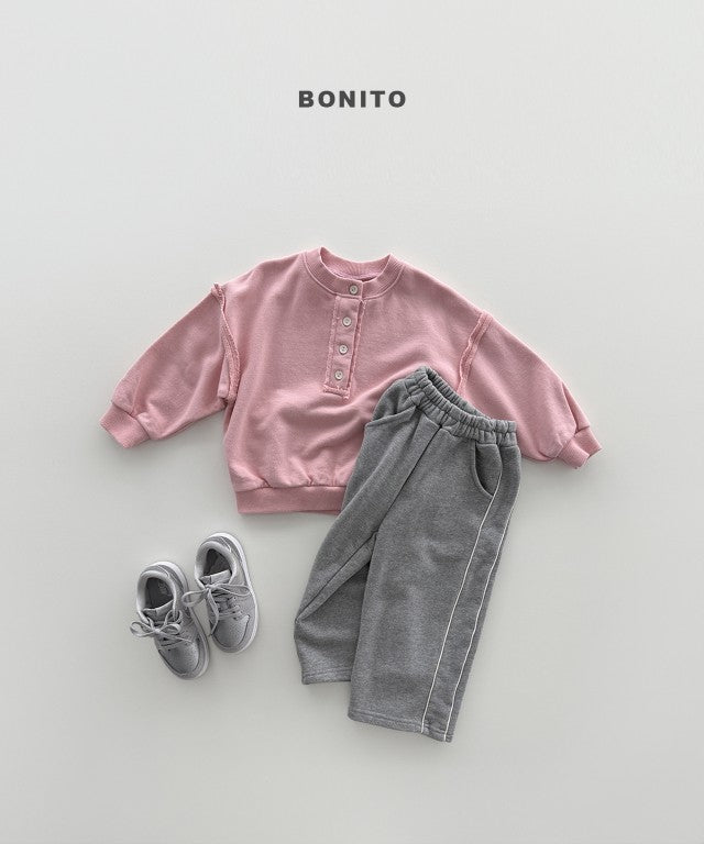 韓國童裝 26秋| BT34 Neck Button Ribbed Sweatshirt 衛衣 (80-140)