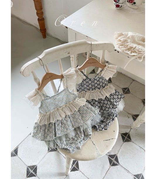 現貨▷ 韓國童裝 25夏 | 格紋花花Baby Suit (80)
