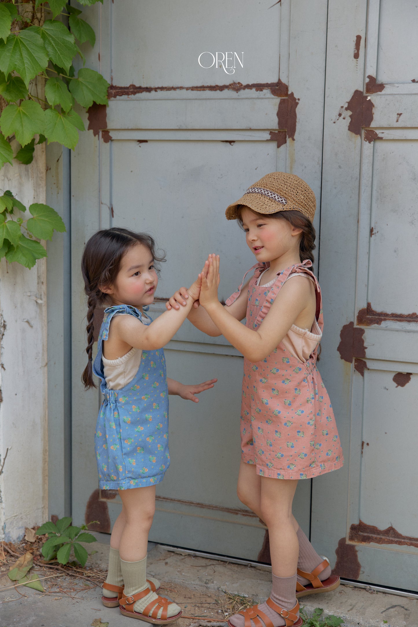 韓國童裝 26夏| OR68 Camellia Jumper Overall 山茶花吊帶褲 (90-120)
