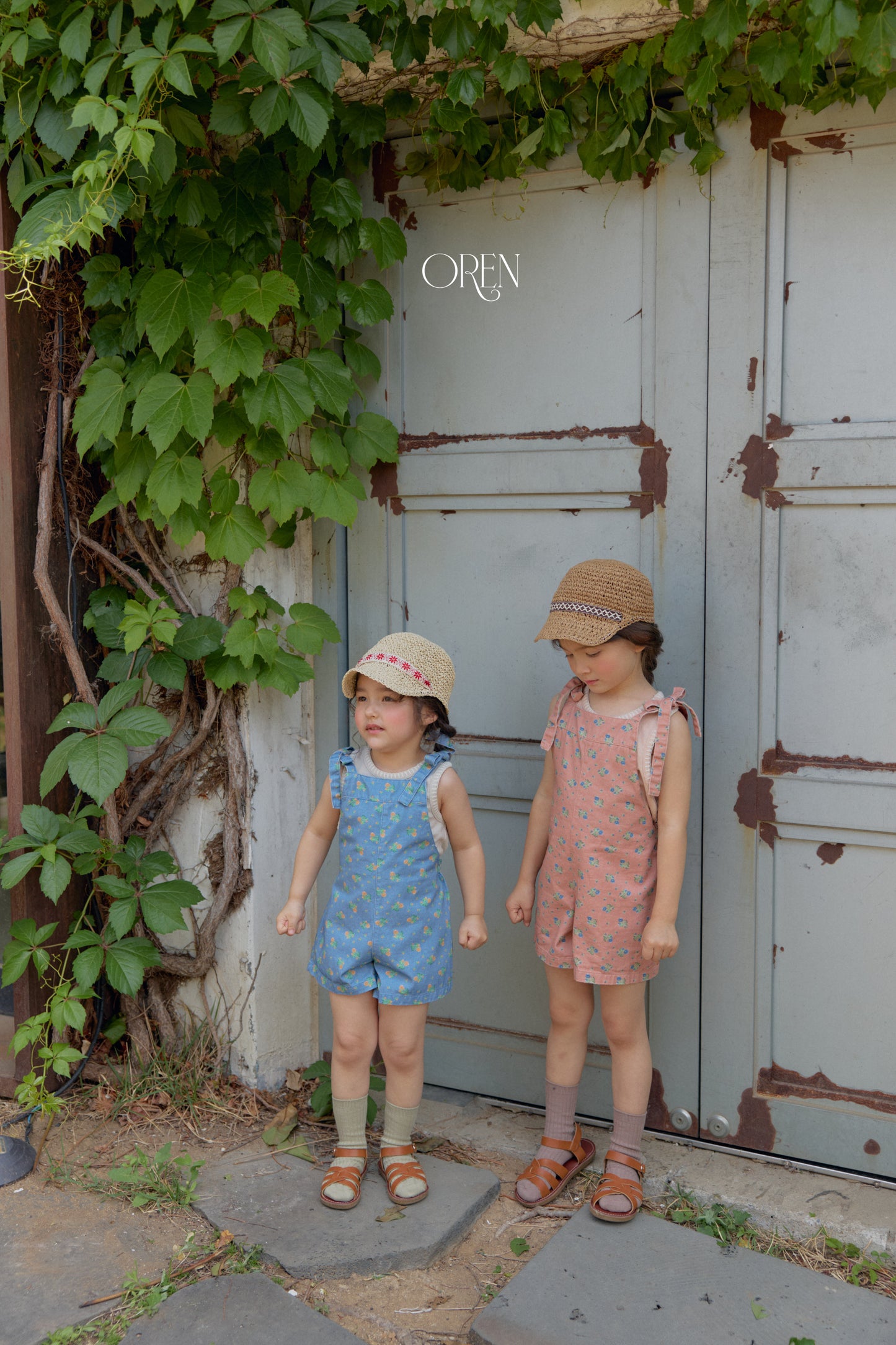 韓國童裝 26夏| OR68 Camellia Jumper Overall 山茶花吊帶褲 (90-120)