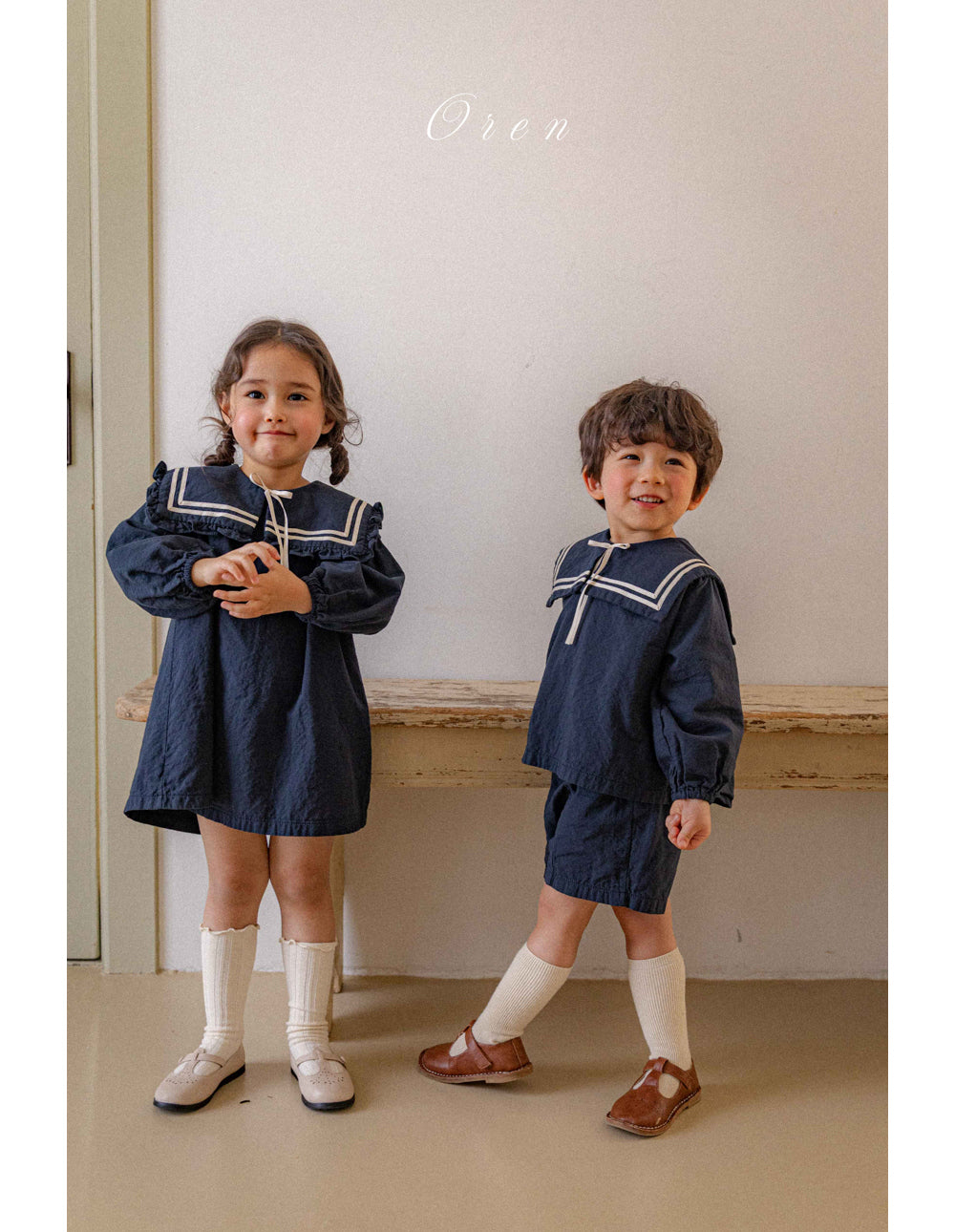 韓國童裝 26春 |  OR61 Milk Sailor Top abd Bottom Set (85~120cm)
