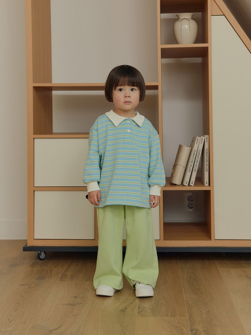 韓國童裝 26春 | DD14 條紋翻領T (75~140cm)