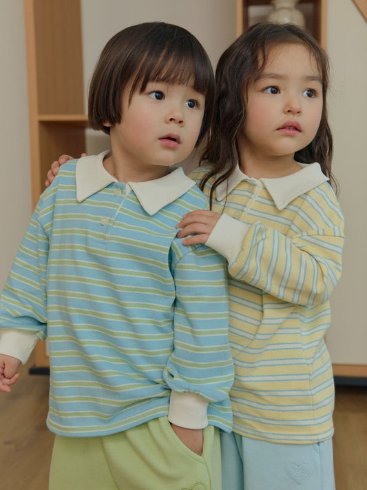 韓國童裝 26春 | DD14 條紋翻領T (75~140cm)