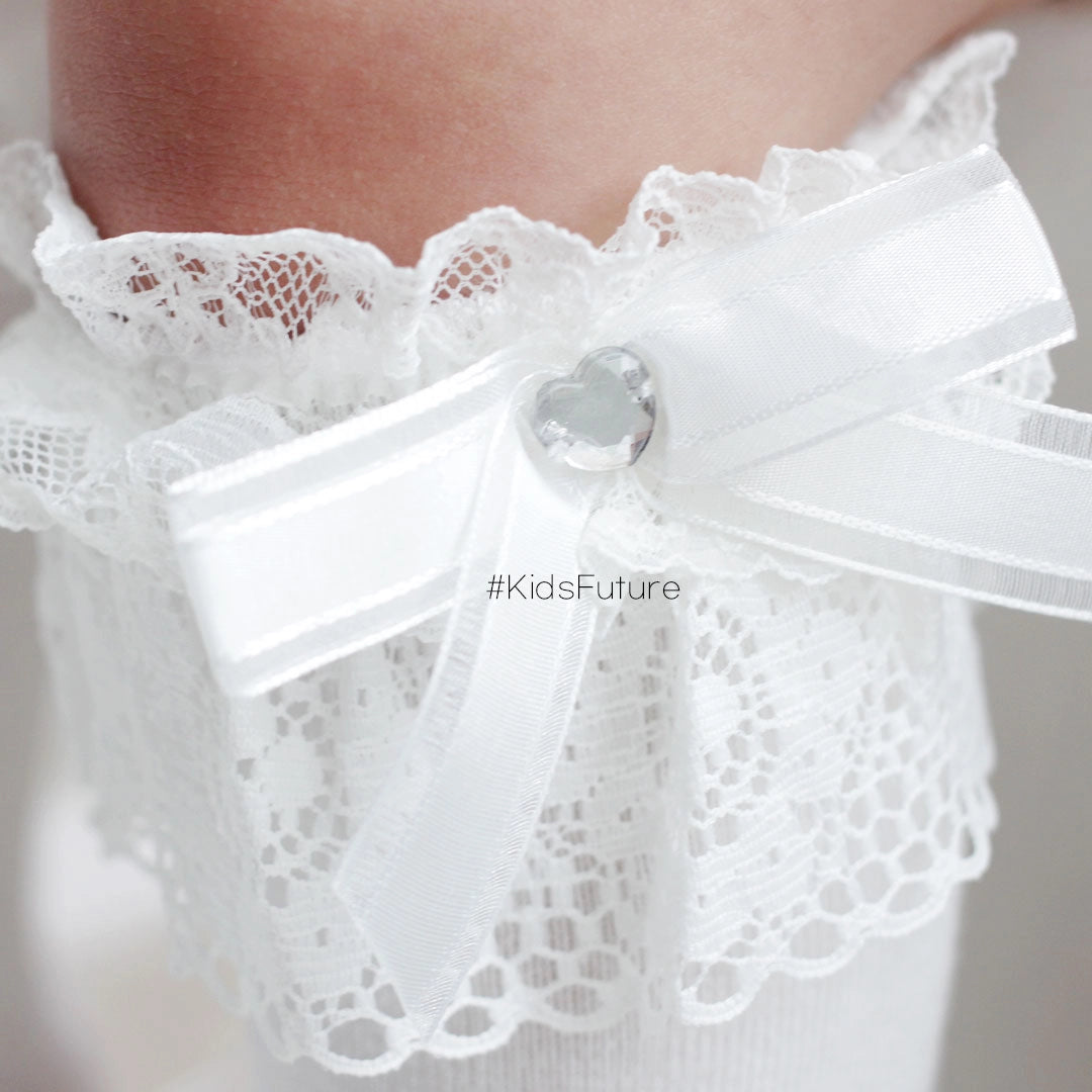 【現貨】韓國童裝 童襪 寶石LACE KNEE SOCKS