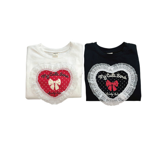 韓國童裝 26春 | SE21 蕾絲愛心點點彈力T (90~130cm)