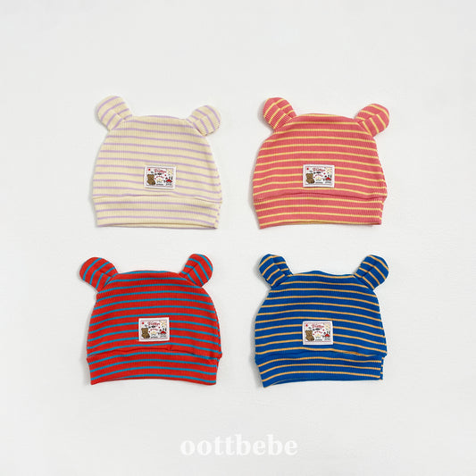 韓國童裝 | OT25318 OT Stripe Baby Bonnet