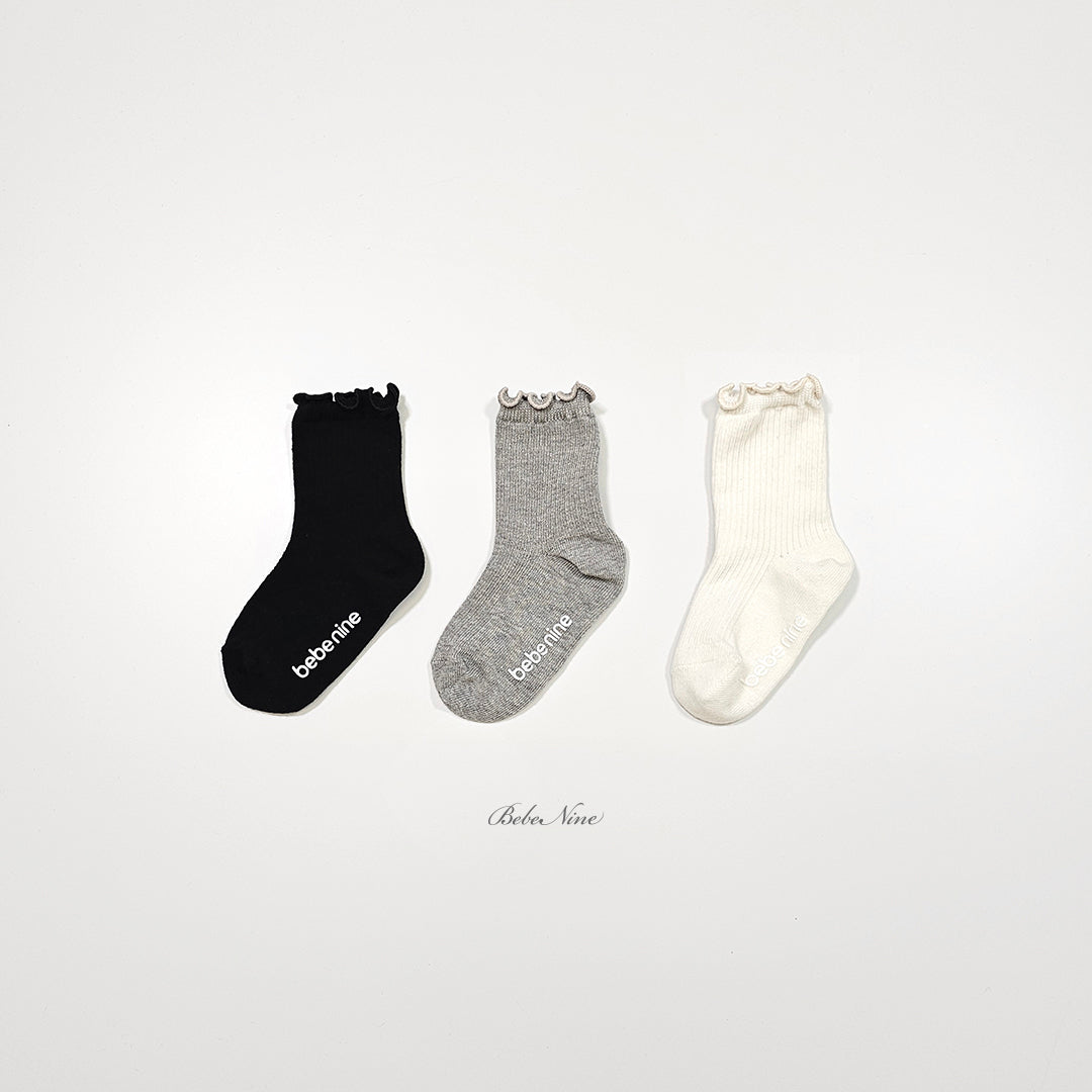 韓國童裝 26秋| BN64 Nine Frill Knee Socks Set 膝上襪(3雙裝) (S-L)