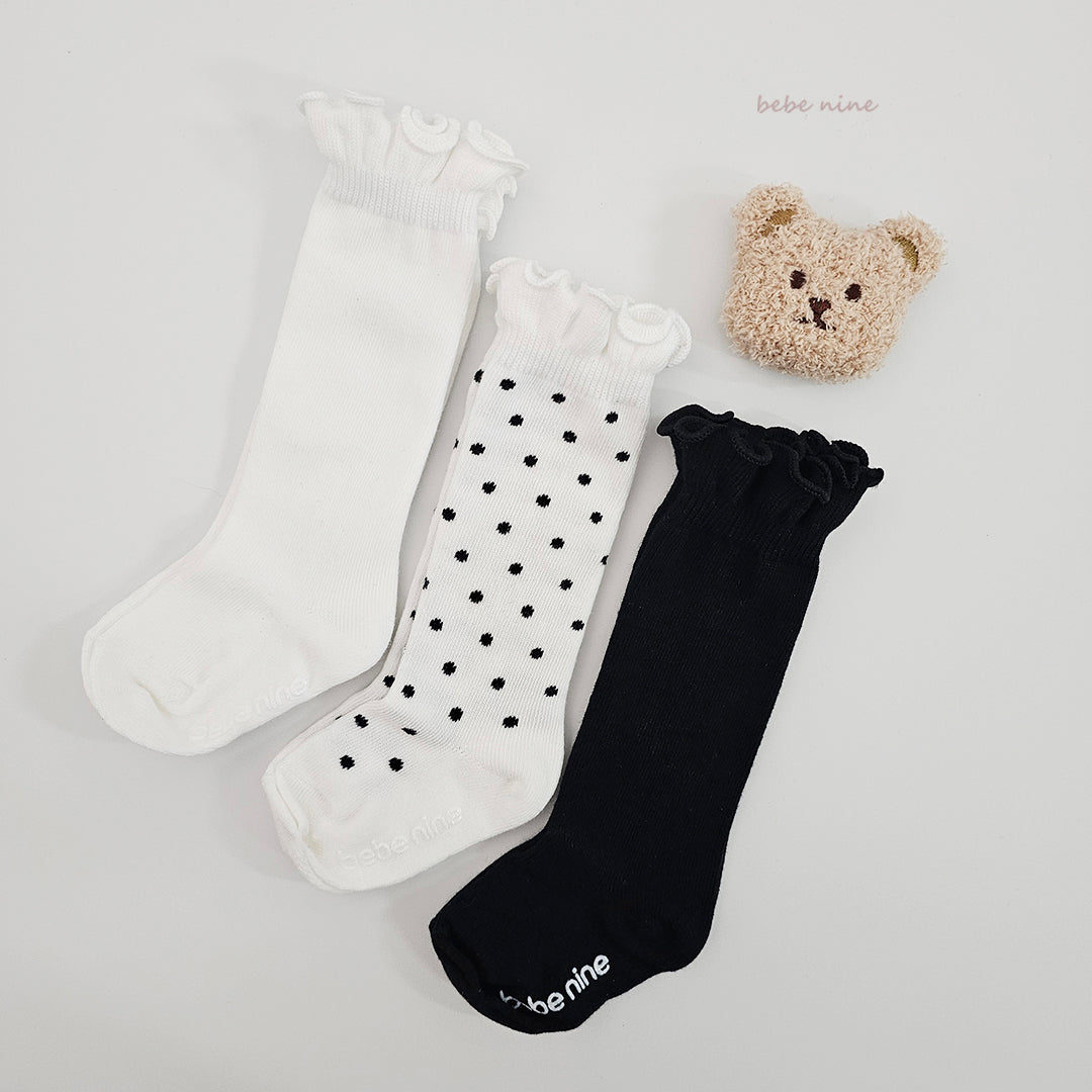 韓國童裝 26秋| BN65 Nine Frill Half Stockings Set 中筒襪(3雙裝) (S-L)