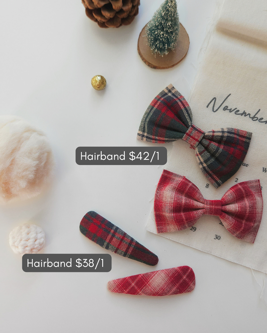 獨家限量預購/ 聖誕頭飾 Christmas Hairpin Ribbon Check