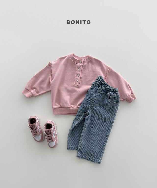 韓國童裝 26秋| BT34 Neck Button Ribbed Sweatshirt 衛衣 (80-140)