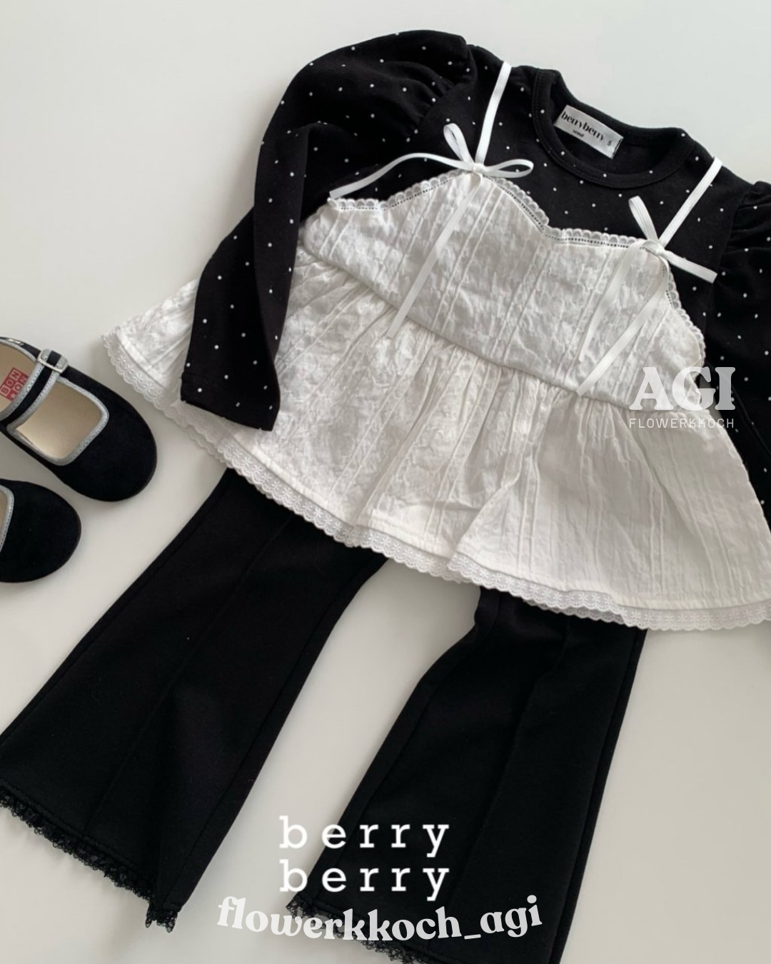 韓國童裝 26春 | BB26107 黑白配 Petit Ribbon Layer