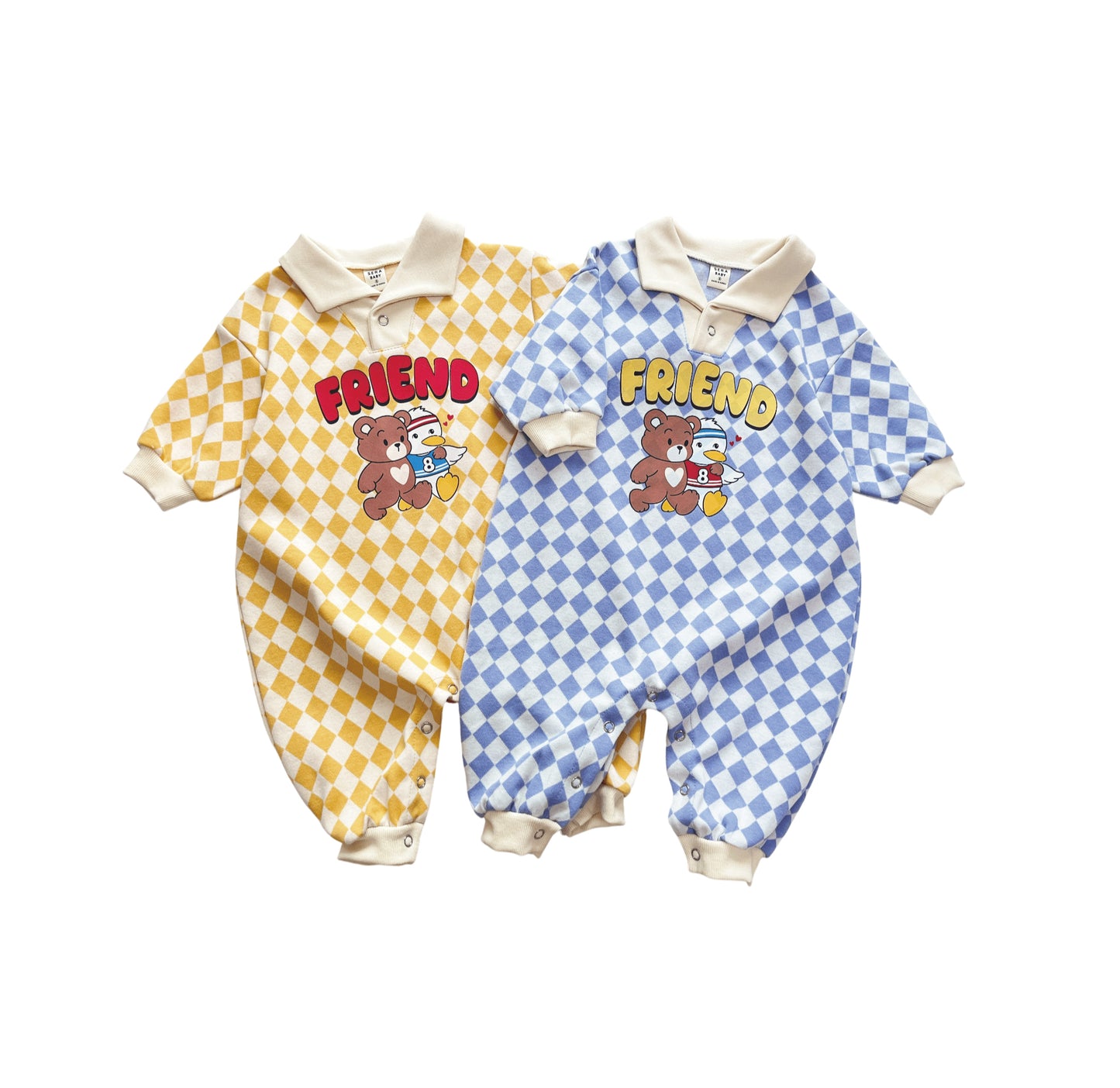 韓國童裝 26春 | SE05 格仔FRIEND連體衣套裝 (70~90cm)