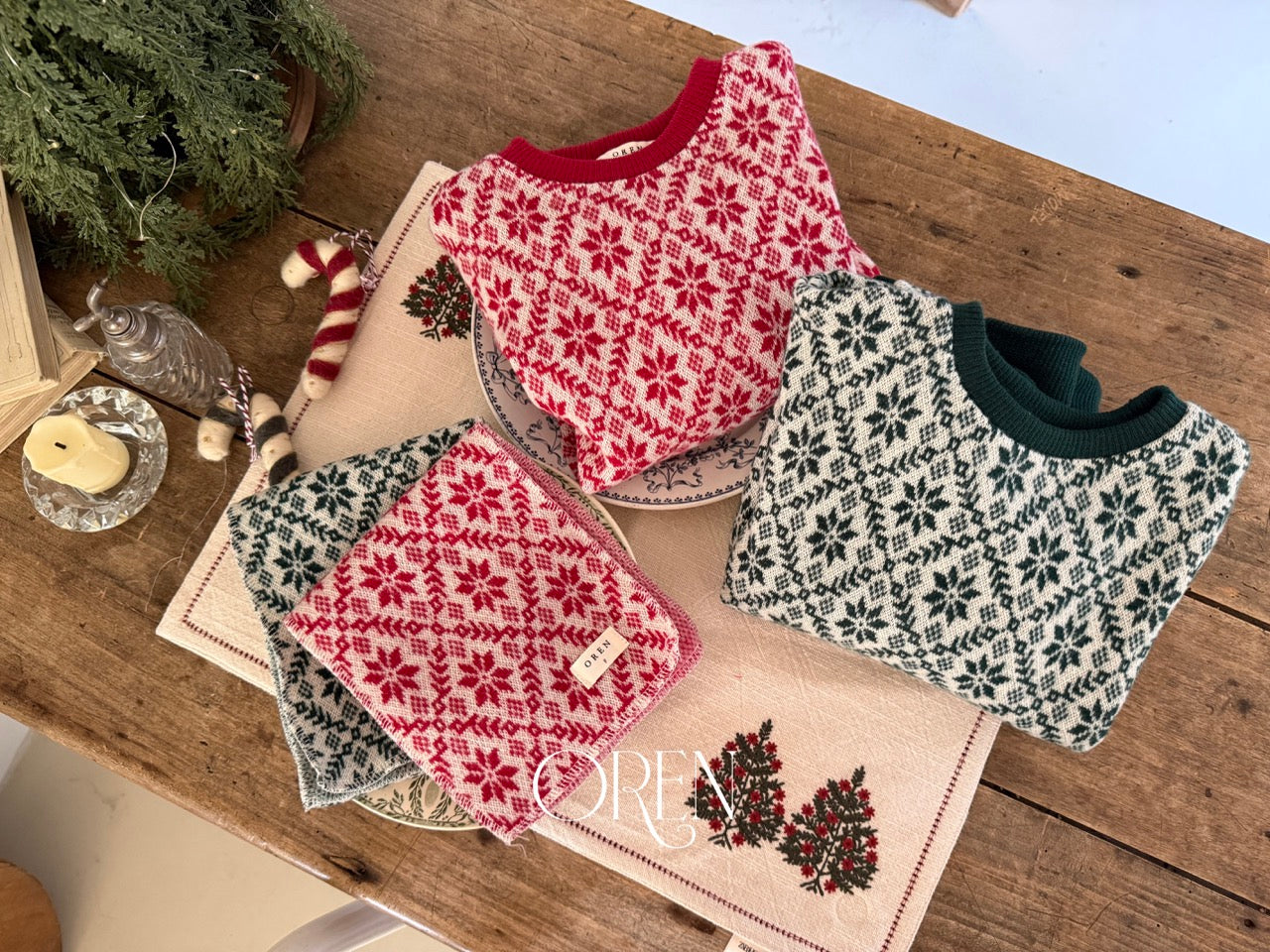 韓國童裝 25秋冬 | OR25509 聖誕款 Christmas Knit with Muffler Set