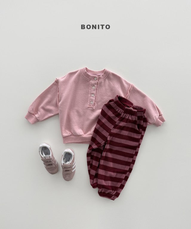 韓國童裝 26秋| BT34 Neck Button Ribbed Sweatshirt 衛衣 (80-140)