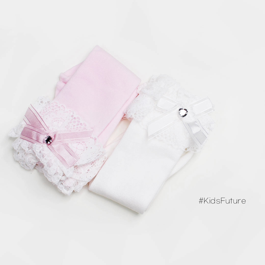 【現貨】韓國童裝 童襪 寶石LACE KNEE SOCKS