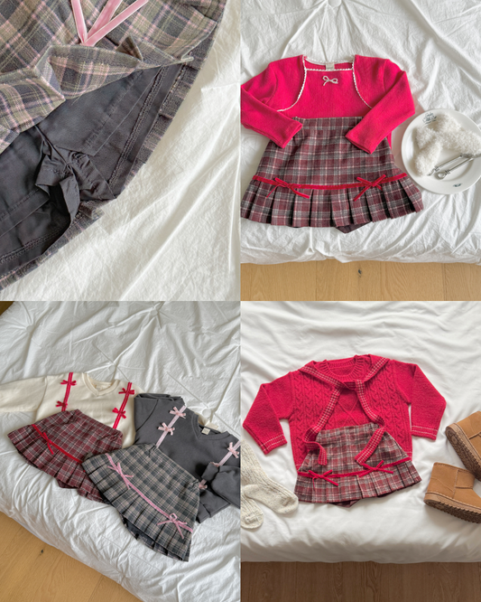 韓國童裝 25秋冬 | NB25421 Ribbon Check Skirt