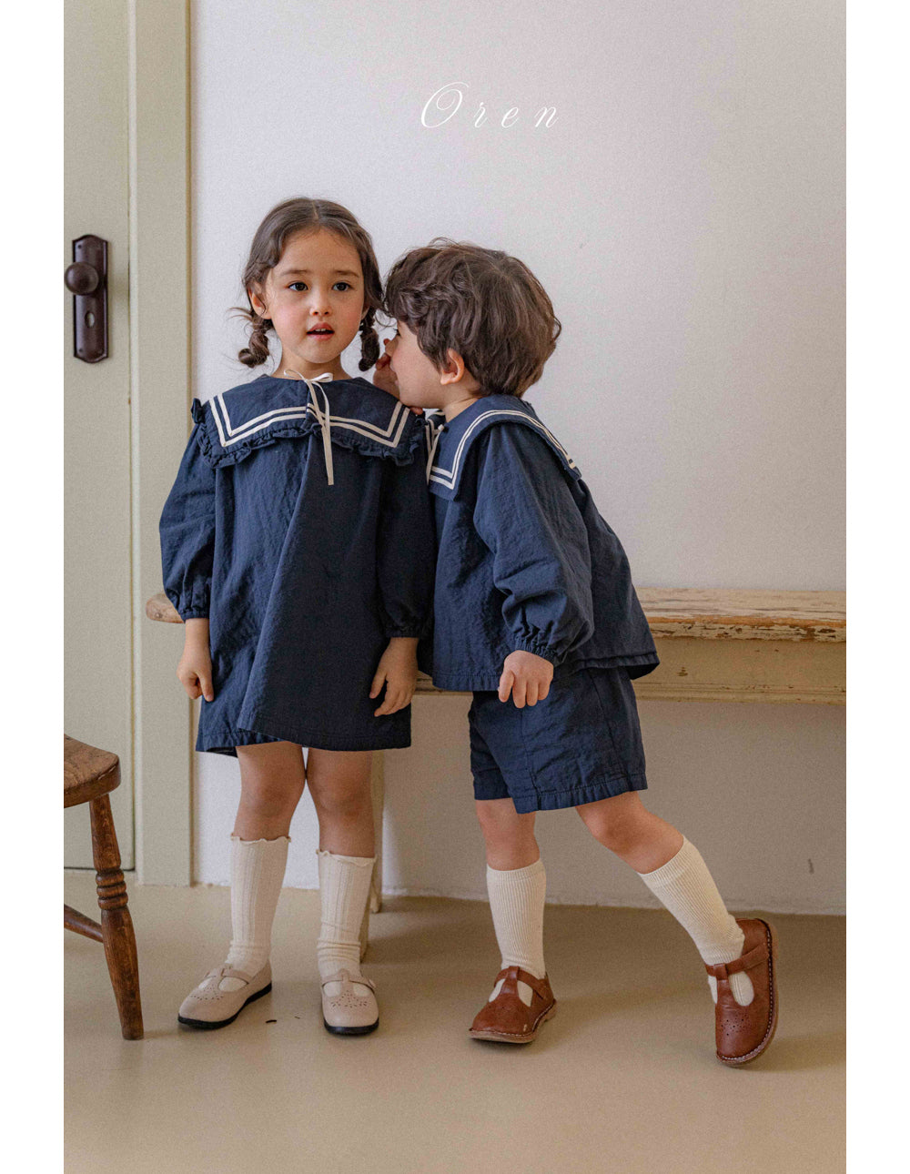 韓國童裝 26春 |  OR61 Milk Sailor Top abd Bottom Set (85~120cm)