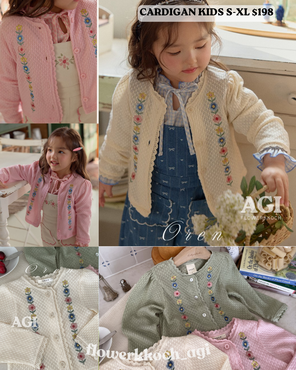 韓國童裝 26春 |  OR40 Colette Embroidered Flower Cardigan (85~120cm)