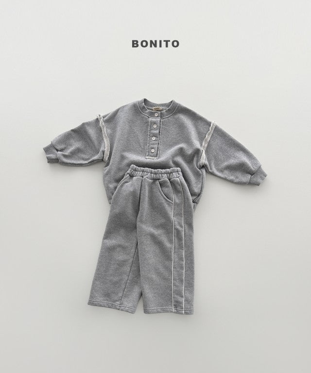 韓國童裝 26秋| BT34 Neck Button Ribbed Sweatshirt 衛衣 (80-140)
