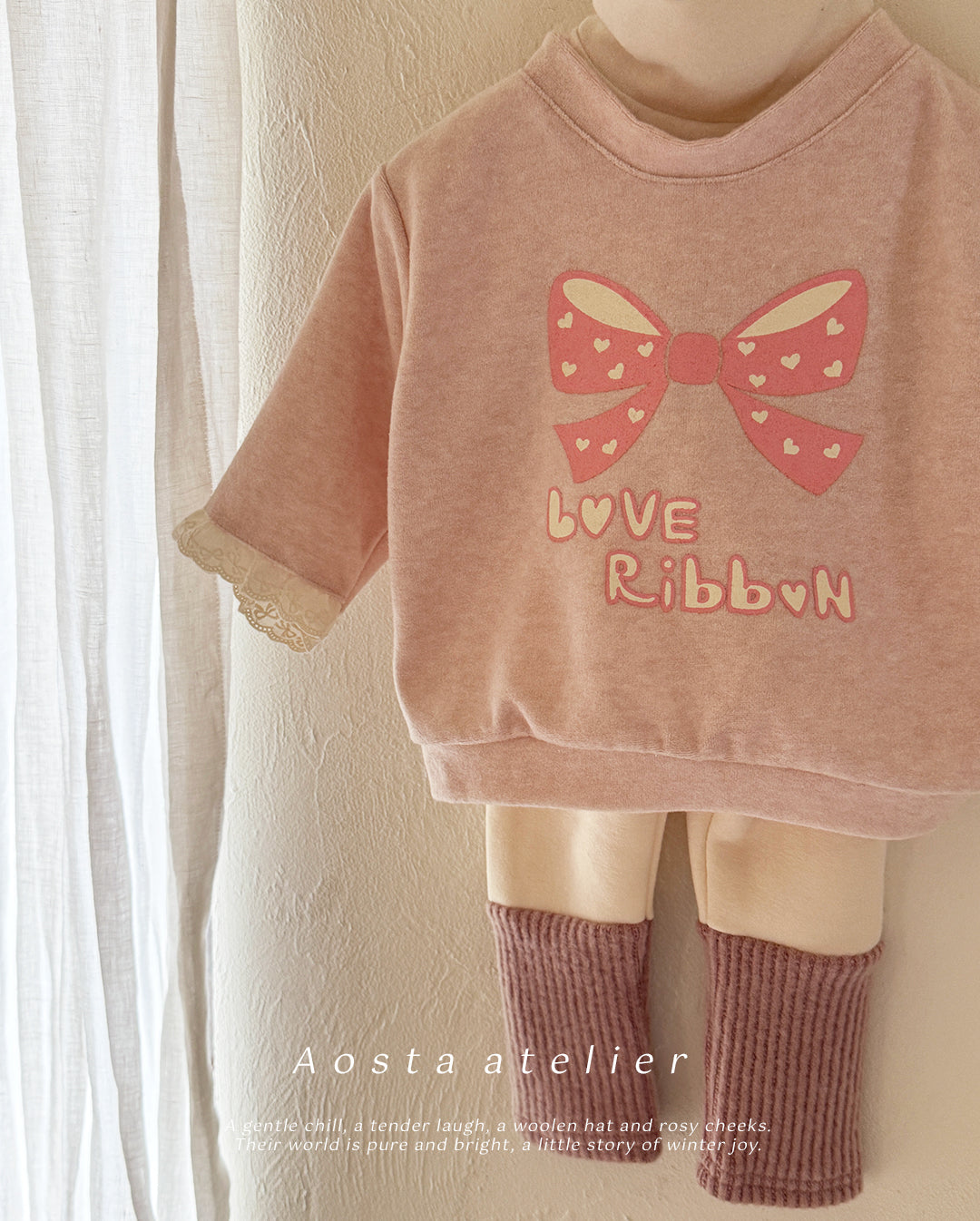 韓國童裝 25秋冬 | AO25421 Love Ribbon Sweatshirt