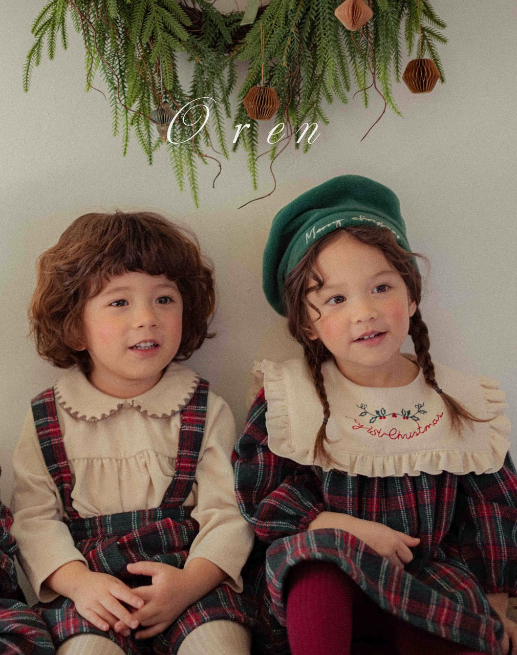 韓國童裝 25秋冬 | OR25505 聖誕款 Eve Check Melange Pants