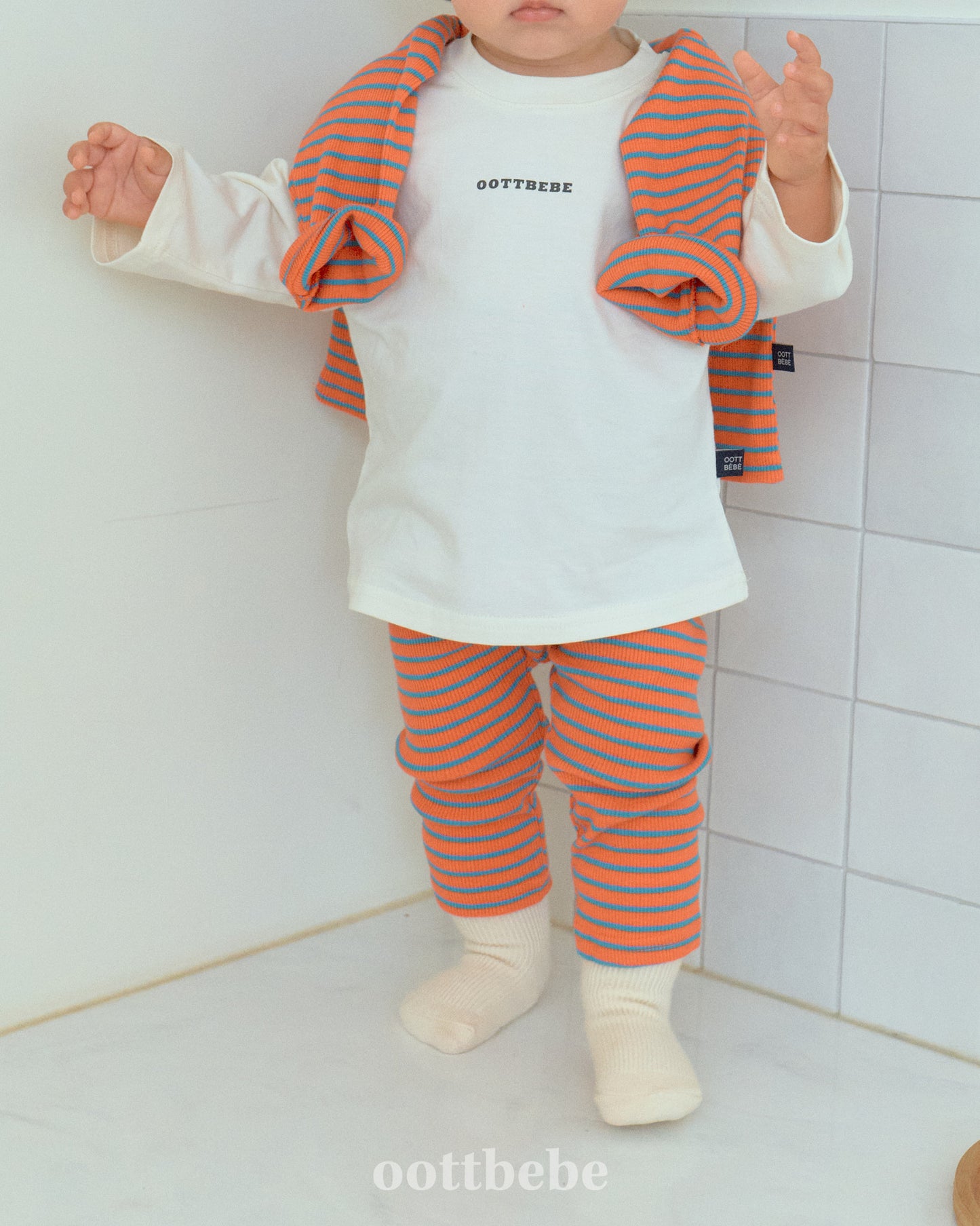 韓國童裝 | OT25320 OT Stripe Kids Leggings
